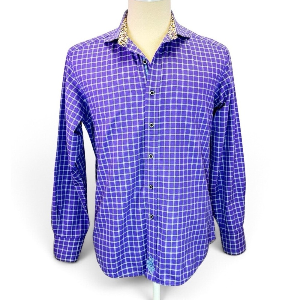 Robert Graham Long Sleeve Button Up Purple Window Pane Classic Fit Mens Size M